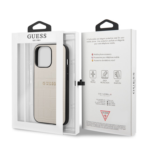 گارد چرمی iPhone 13 Pro Max طرح Guess PU Leather Croco Hot Stamped Lines And Metal Logo