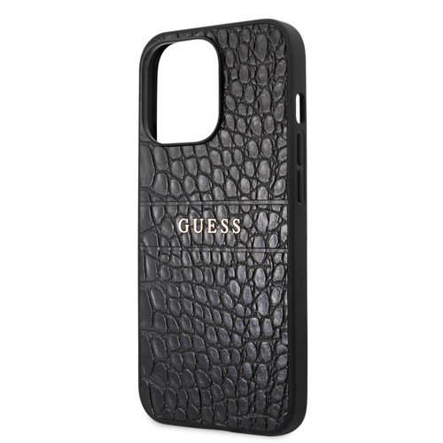 گارد چرمی iPhone 13 Pro Max طرح Guess PU Leather Croco Hot Stamped Lines And Metal Logo
