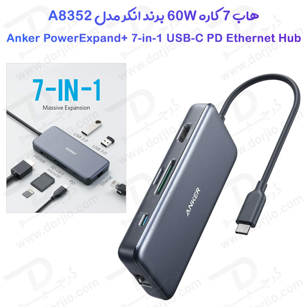 هاب 7 کاره 60W Ethernet مارک انکر مدل PowerExpand USB-C PD Hub (A8352)