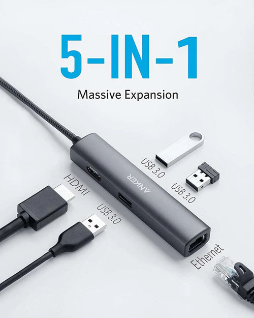 هاب 5 کاره 4K Ethernet مارک انکر مدل Anker 533 USB-C (A8338)