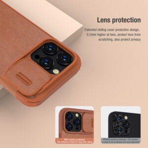 کیف چرمی محافظ دوربین دار iPhone 14 Pro Max مارک نیلکین مدل Qin Pro Leather Case
