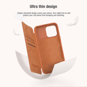 کیف چرمی محافظ دوربین دار iPhone 14 Pro Max مارک نیلکین مدل Qin Pro Leather Case