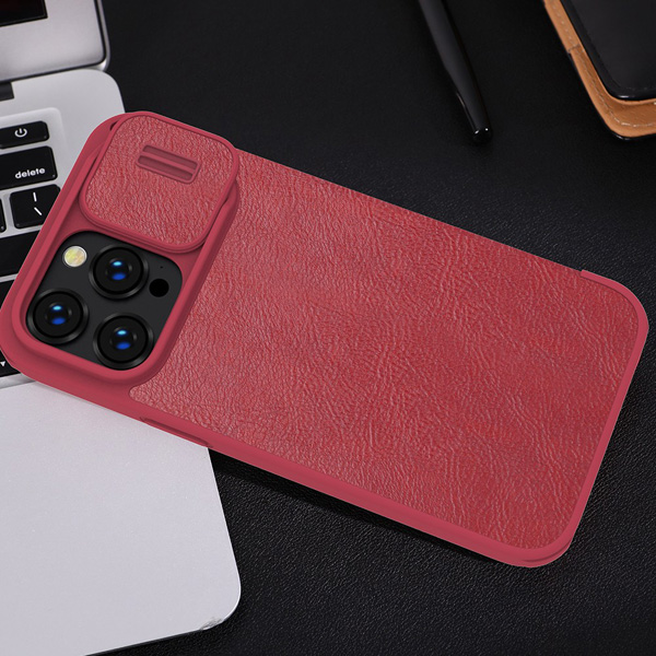 کیف چرمی محافظ دوربین دار iPhone 14 Pro Max مارک نیلکین مدل Qin Pro Leather Case