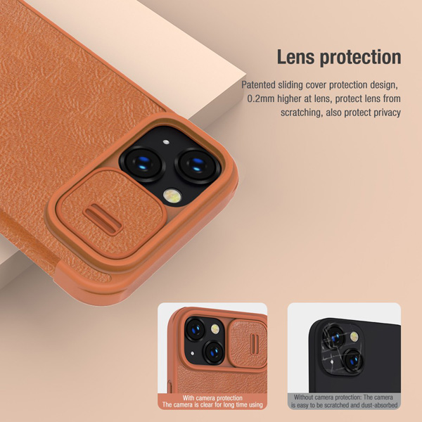کیف چرمی محافظ دوربین دار iPhone 14 Plus مارک نیلکین مدل Qin Pro Leather Case