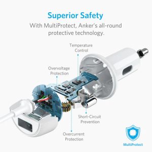 شارژر فندکی Anker با کابل لایتنینگ مدل (PowerDrive Elite 2 (A2214