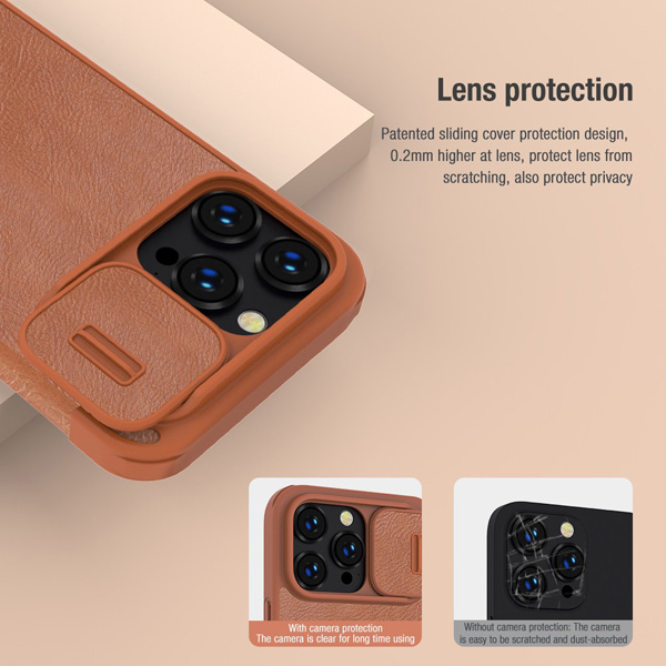 کیف چرمی محافظ دوربین دار iPhone 14 Pro مارک نیلکین مدل Qin Pro Leather Case