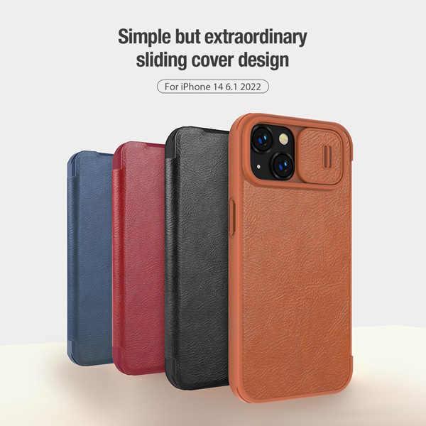 کیف چرمی محافظ دوربین دار iPhone 14 مارک نیلکین مدل Qin Pro Leather Case