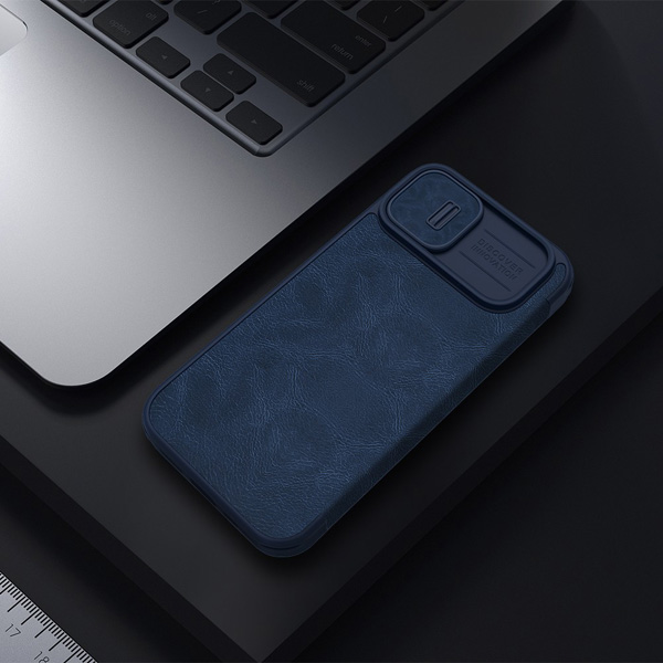 کیف چرمی محافظ دوربین دار iPhone 14مارک نیلکین مدل Qin Pro Leather Case