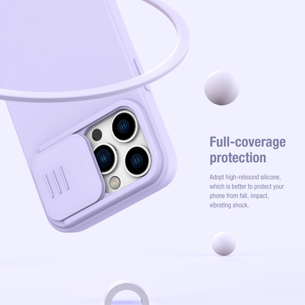 قاب سیلیکونی با محافظ دوربین iPhone 14 Pro مارک نیلکین مدل CamShield Silky Silicone