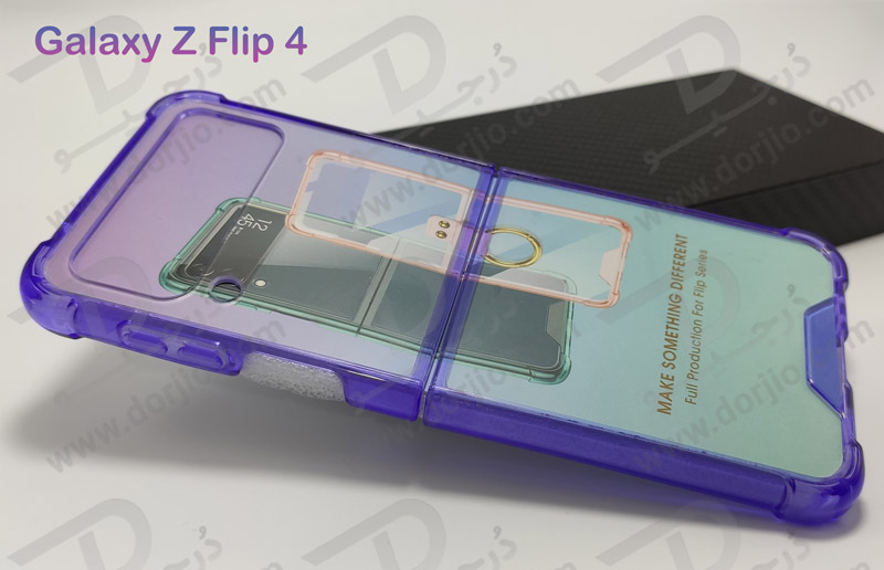 کریستال کاور شفاف فریم رنگی ژله ای ضد ضربه Samsung Galaxy Z Flip 4 مارک GKK