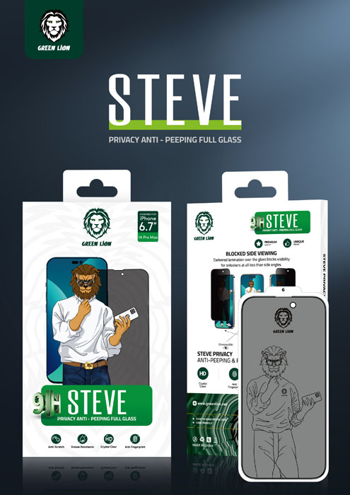 گلس تمام صفحه حریم شخصی iPhone 14 Pro مارک Green Lion مدل 9H Steve Privacy Full Glass