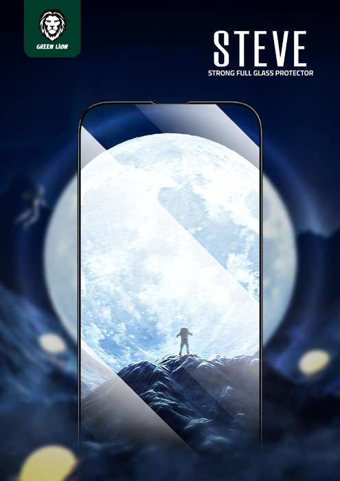 گلس تمام صفحه iPhone 14 مارک Green Lion مدل 9H Steve Glass Strong Full Screen