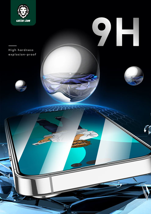 گلس تمام صفحه iPhone 14 مارک Green Lion مدل 9H Steve Glass Strong Full Screen