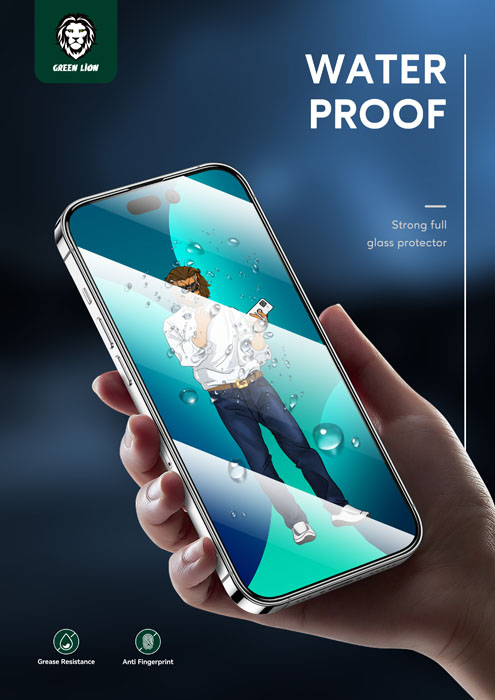 گلس تمام صفحه iPhone 14 مارک Green Lion مدل 9H Steve Glass Strong Full Screen