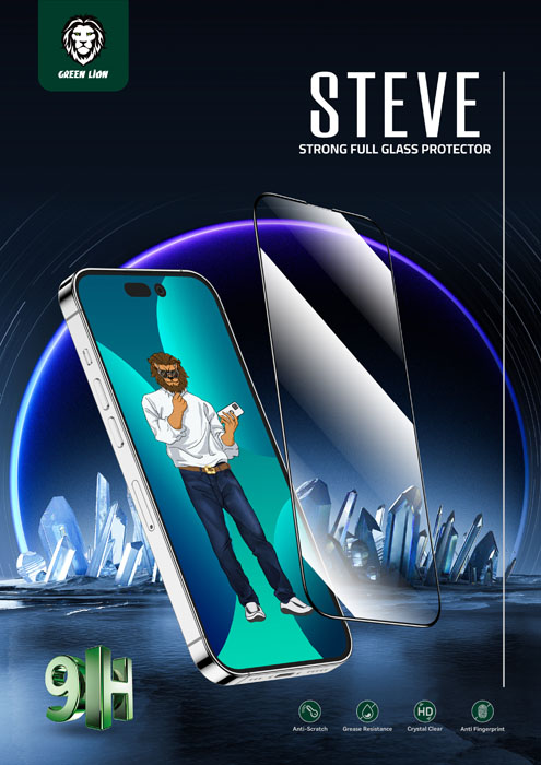 گلس تمام صفحه iPhone 14 Pro مارک Green Lion مدل 9H Steve Glass Strong Full Screen