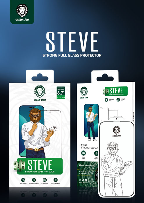 گلس تمام صفحه iPhone 14 Pro مارک Green Lion مدل 9H Steve Glass Strong Full Screen