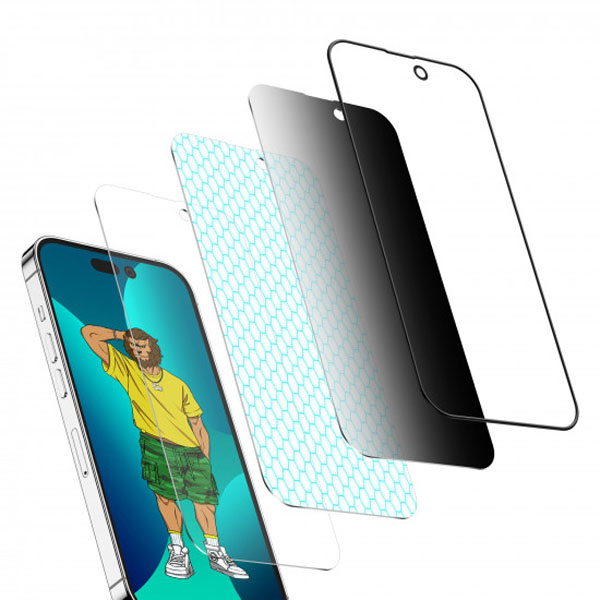 گلس حریم شخصی فریم سیلیکونی iPhone 14 مارک Green Lion مدل 3D Silicone Privacy Glass
