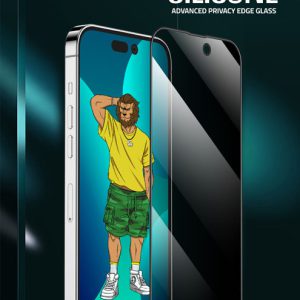 گلس حریم شخصی فریم سیلیکونی iPhone 14 Pro مارک Green Lion مدل 3D Silicone Privacy Glass