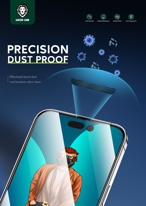 گلس Anti Dust گوشی iPhone 14 Pro Max مارک Green Lion مدل 3D Desert Round Edge Glass