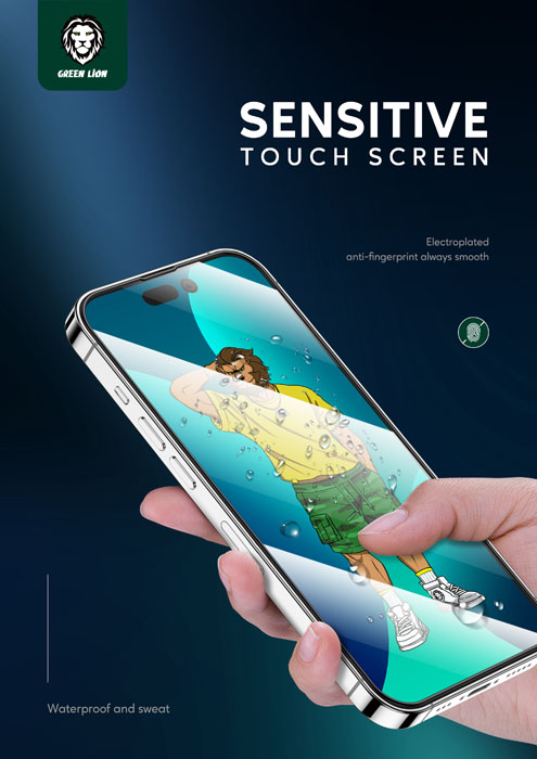 گلس شفاف فریم سیلیکونی iPhone 14 Plus مارک Green Lion مدل 3D Silicone HD Glass