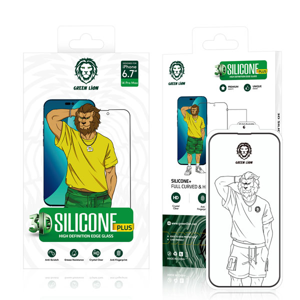 گلس شفاف فریم سیلیکونی iPhone 14 Plus مارک Green Lion مدل 3D Silicone HD Glass