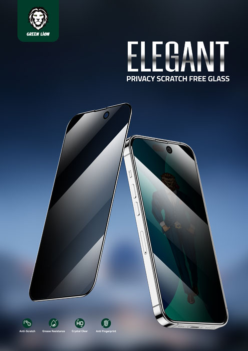 گلس ضد خش حریم شخصی iPhone 14 Plus مارک Green Lion مدل 3D Privacy Scratch Free Round Edge Glass