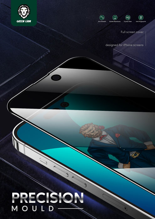 گلس ضد خش حریم شخصی iPhone 14 Pro Max مارک Green Lion مدل 3D Privacy Scratch Free Round Edge Glass