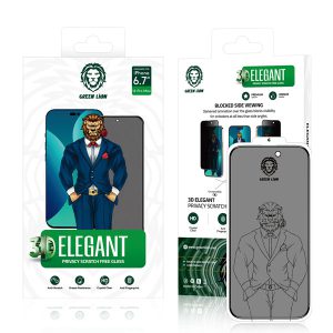 گلس ضد خش حریم شخصی iPhone 14 Pro Max مارک Green Lion مدل 3D Privacy Scratch Free Round Edge Glass