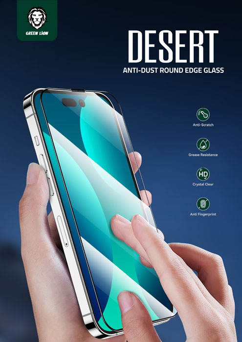 گلس Anti Dust گوشی iPhone 14 Plus مارک Green Lion مدل 3D Desert Round Edge Glass