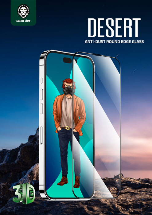 گلس Anti Dust گوشی iPhone 14 مارک Green Lion مدل 3D Desert Round Edge Glass