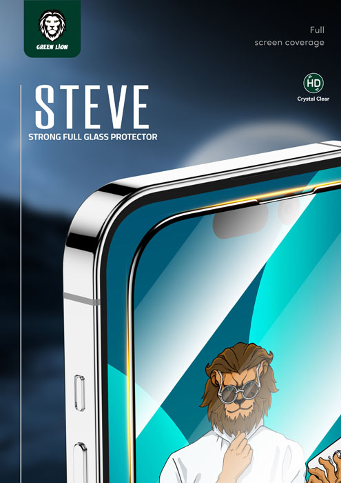 گلس تمام صفحه iPhone 14 Pro Max مارک Green Lion مدل 9H Steve Glass Strong Full Screen