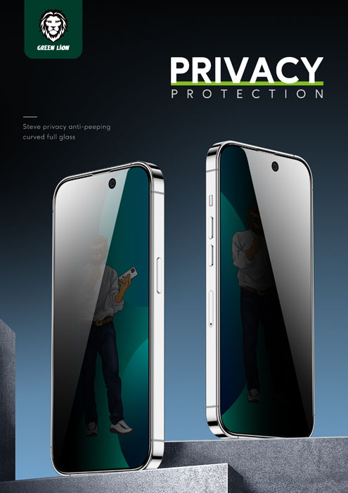 گلس تمام صفحه حریم شخصی iPhone 14 Plus مارک Green Lion مدل 9H Steve Privacy Full Glass