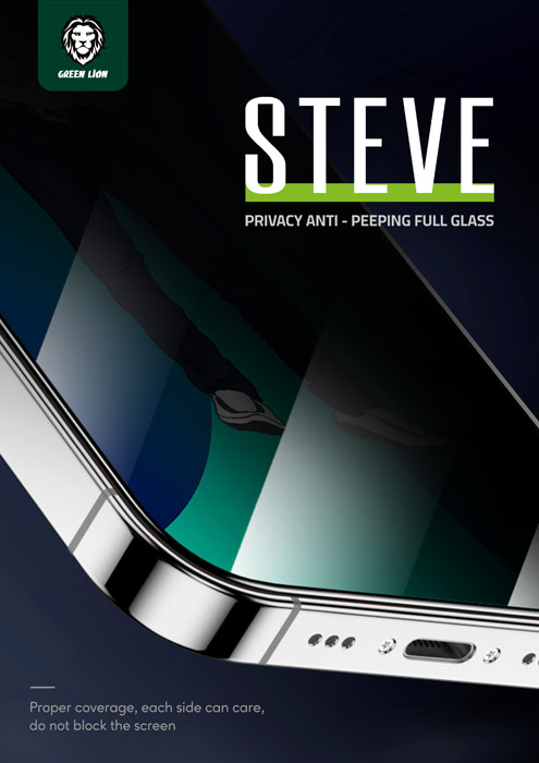 گلس تمام صفحه حریم شخصی iPhone 14 Pro Max مارک Green Lion مدل 9H Steve Privacy Full Glass