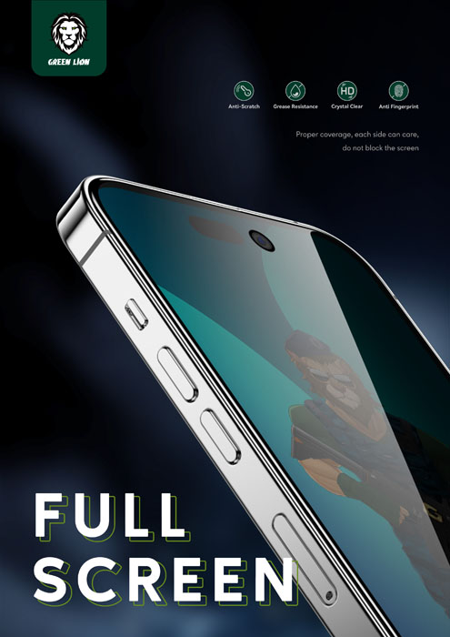 گلس حریم شخصی iPhone 14 Pro مارک Green Lion مدل 3D PET Privacy Glass