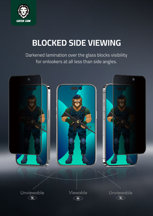 گلس حریم شخصی iPhone 14 Pro مارک Green Lion مدل 3D PET Privacy Glass