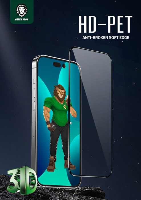 گلس شفاف iPhone 14 Pro Max مارک Green Lion مدل 3D PET HD Glass