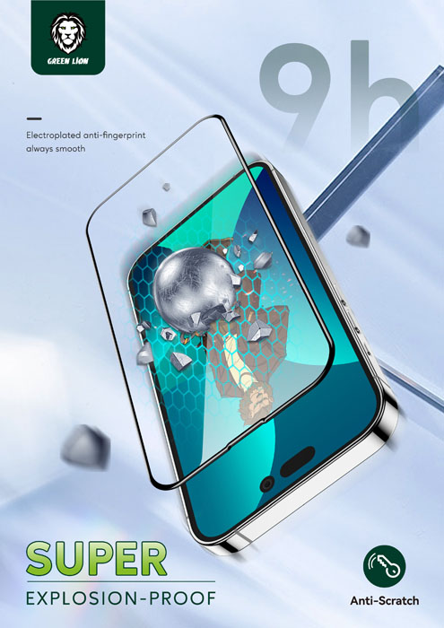 گلس شیشه ای iPhone 14 مارک Green Lion مدل 3D Curved Tempered Glass