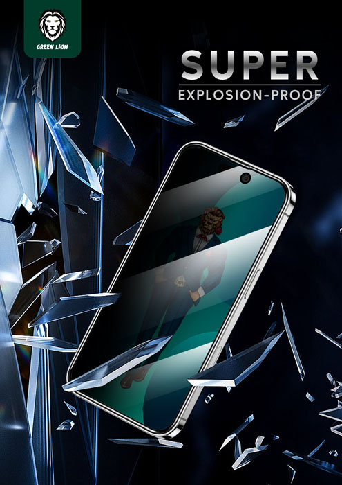 گلس ضد خش حریم شخصی iPhone 14 Pro Max مارک Green Lion مدل 3D Privacy Scratch Free Round Edge Glass