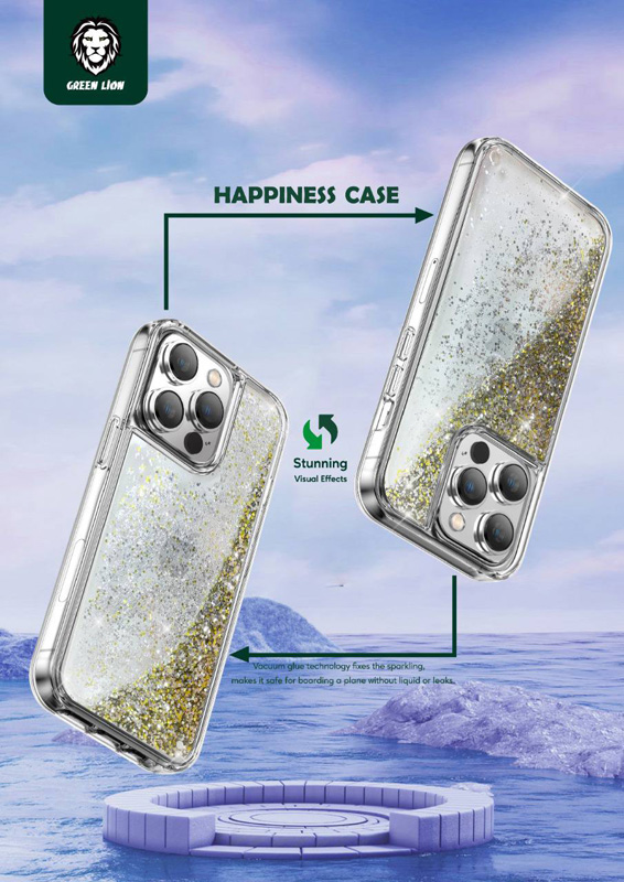 قاب مگ سیف اکلیلی آکواریومی iPhone 14 Pro مارک Green Lion مدل Happiness 3D Glitter Resin