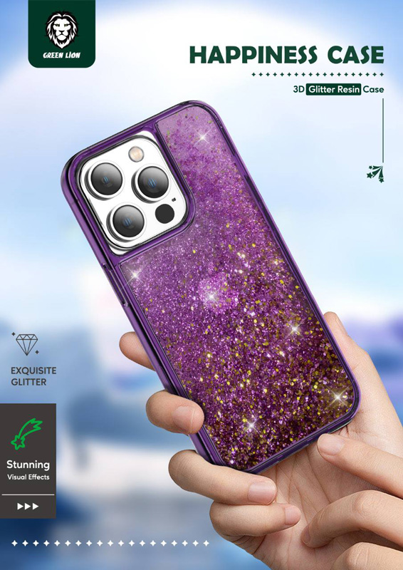 قاب مگ سیف اکلیلی آکواریومی iPhone 14 Pro مارک Green Lion مدل Happiness 3D Glitter Resin