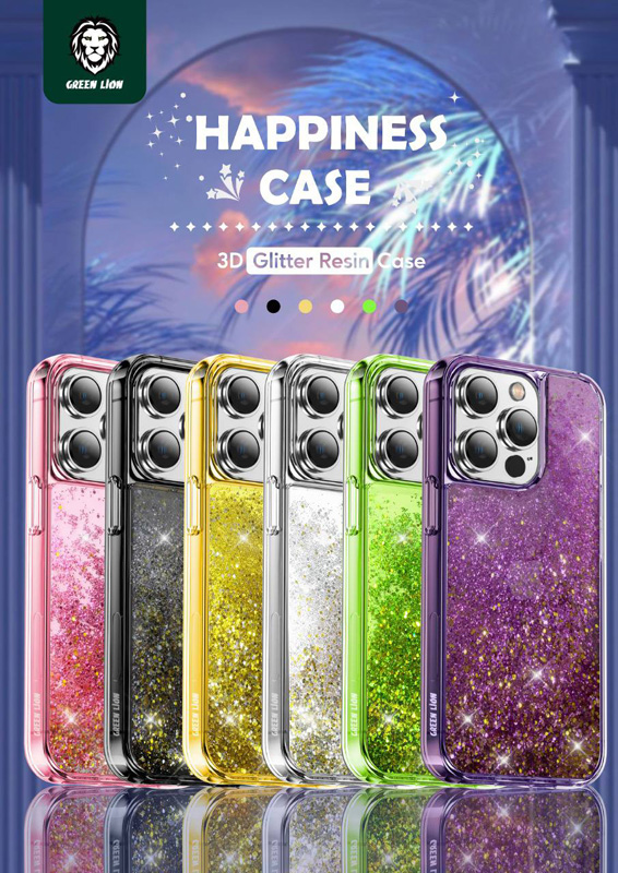 قاب مگ سیف اکلیلی آکواریومی iPhone 14 Pro مارک Green Lion مدل Happiness 3D Glitter Resin