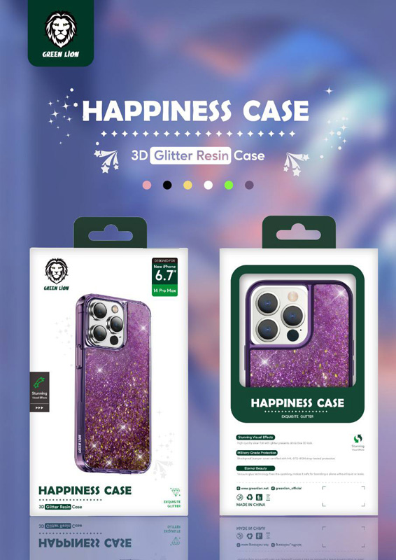 قاب مگ سیف اکلیلی آکواریومی iPhone 14 Pro مارک Green Lion مدل Happiness 3D Glitter Resin