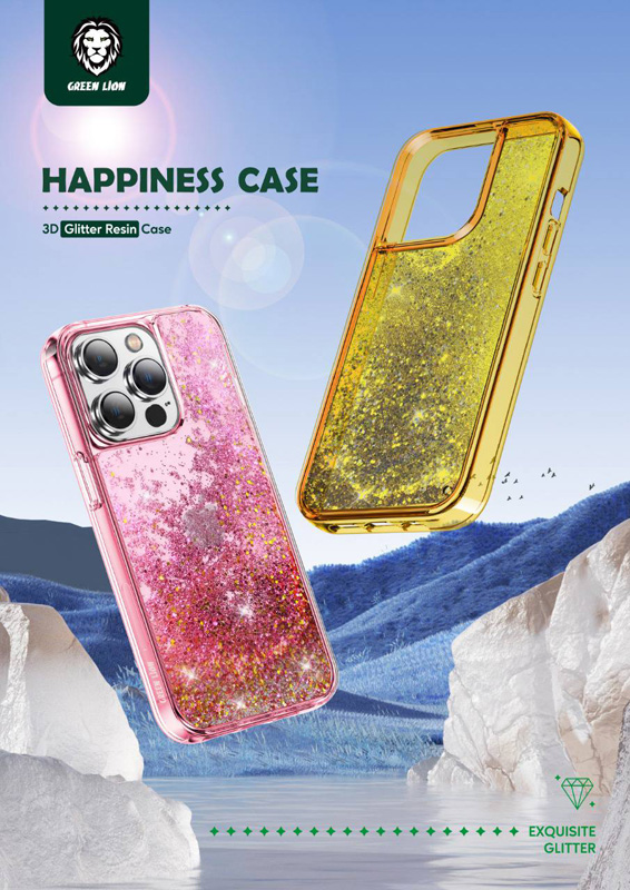قاب مگ سیف اکلیلی آکواریومی iPhone 14 Pro مارک Green Lion مدل Happiness 3D Glitter Resin
