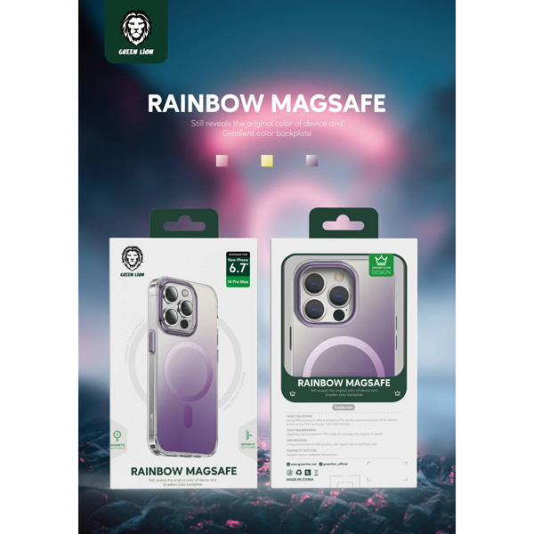 قاب مگ سیف iPhone 14 Plus مارک Green Lion مدل Rainbow Magsafe Case