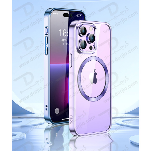 قاب کریستالی آیفون 14 پرو مارک TOTU مدل مگ سیف ساپورت - فریم متالیک