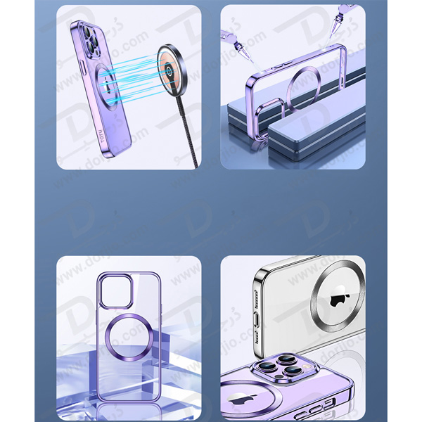 قاب کریستالی آیفون 14 پرو مارک TOTU مدل مگ سیف ساپورت - فریم متالیک