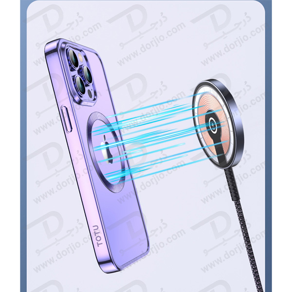 قاب کریستالی آیفون 14 پرو مارک TOTU مدل مگ سیف ساپورت - فریم متالیک