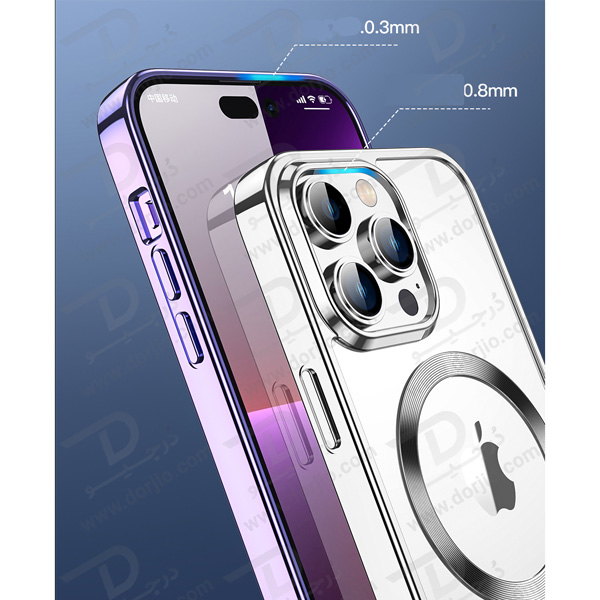 قاب کریستالی آیفون 14 پرو مارک TOTU مدل مگ سیف ساپورت - فریم متالیک