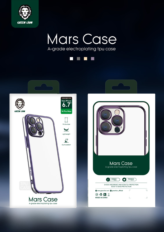 گارد ژله‌ای با محافظ لنز iPhone 14 Pro Max مارک Green Lion مدل Mars Electroplating TPU Case