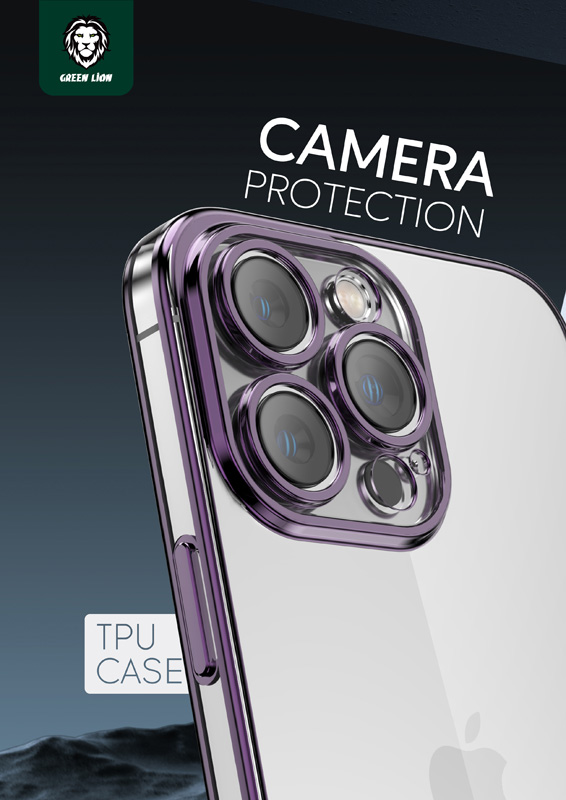 گارد ژله‌ای با محافظ لنز iPhone 14 Pro Max مارک Green Lion مدل Mars Electroplating TPU Case